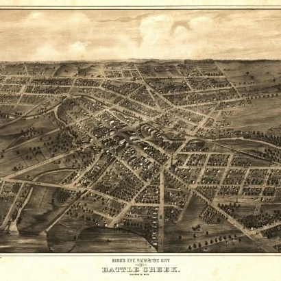 Винтажная карта битвы крик Мичиган 1870 Calhoun County плакат печать (24x36)|Таблички и