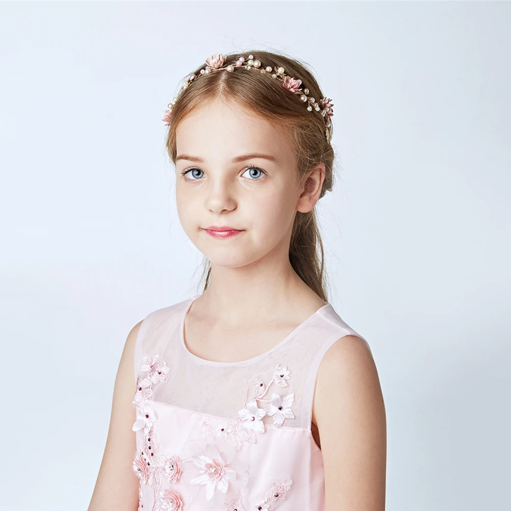 Цветок Девушки Корона Дети цветочный жемчуг кристалл Венок повязка свадебный