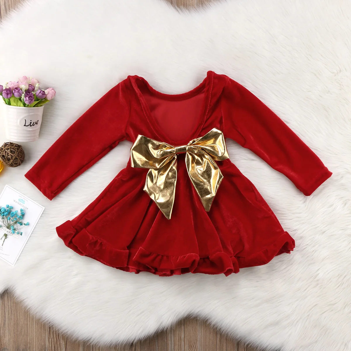 Xmas Toddler Kids Baby Girl Long Sleeve Bowknot Princess Girls Formal Pageant Party Dress Christmas Clothes | Детская одежда и