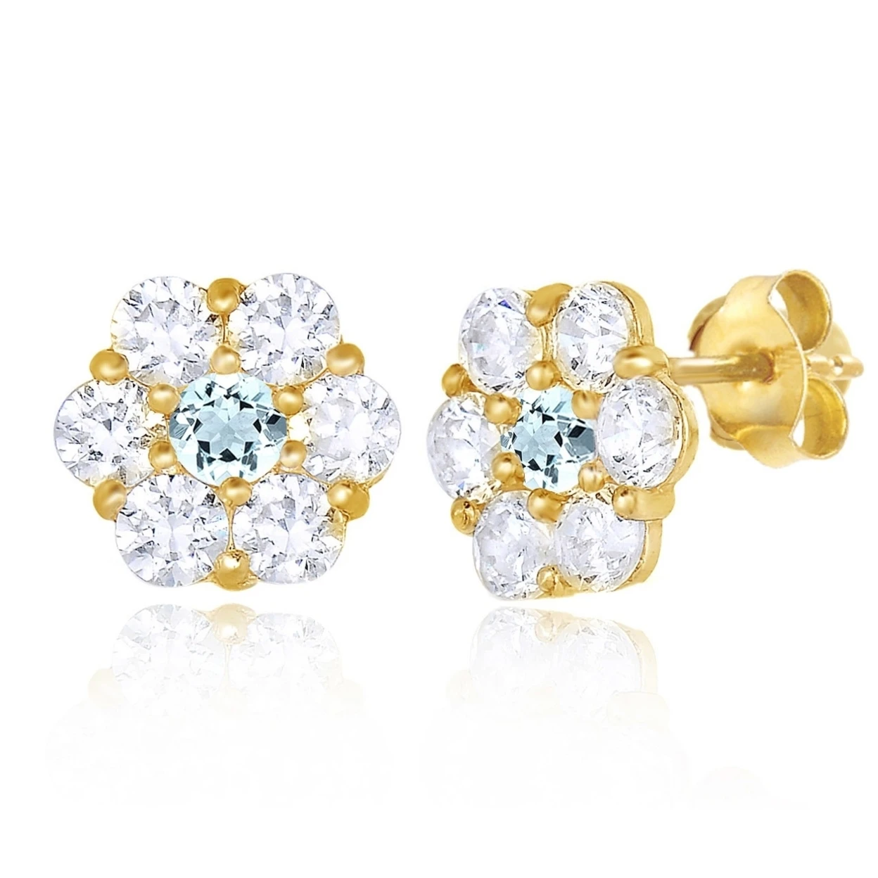 1/2 КТ круглая огранка Голубой Аквамарин & D/VVS1 14 k Solid золотой цветок Halo Серьги #