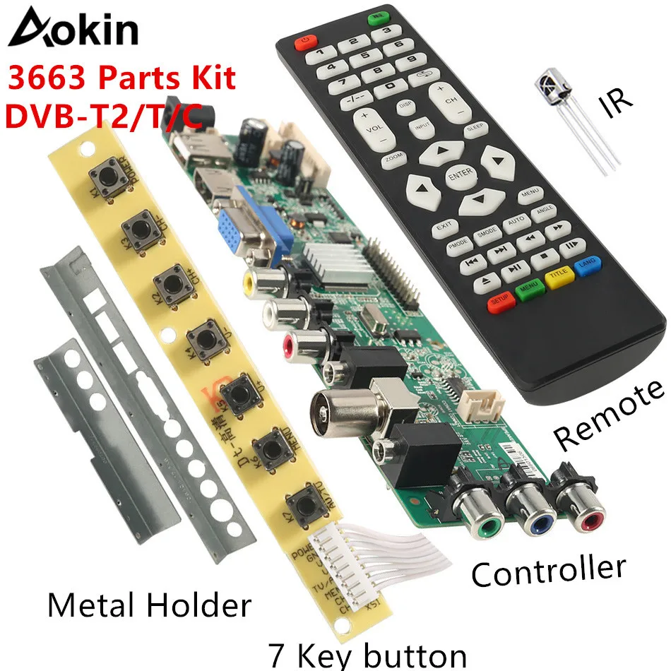 3663 цифровой DVB-C DVB-T/T2 Универсальный ЖК светодиодный ТВ контроллер плата драйвера+ 7 кнопочных кнопок+ железная перегородка 3463A русский