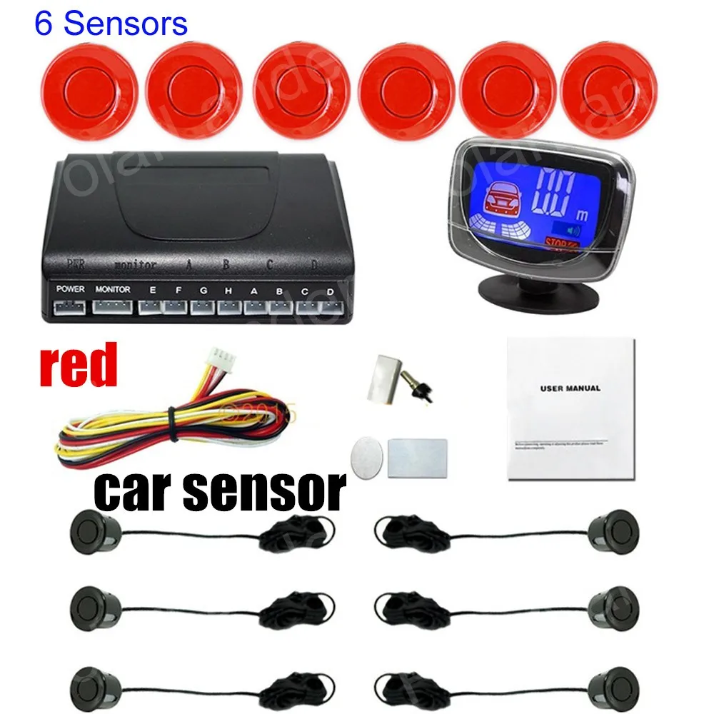 6 Sensors Monitor System 12V Parking Sensor Kit 22.5mm Buzzer Car Reverse Backup Radar LCD monitor alert alarm | Автомобили и