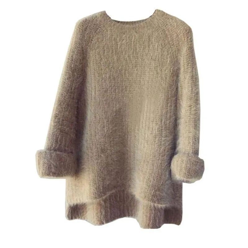 CHICEVER Knitting Women's Sweater O Neck Long Sleeve Asymmetrical Mohair Pullover Tops Female Plus Thick Harajuku 2020 Autumn | Женская