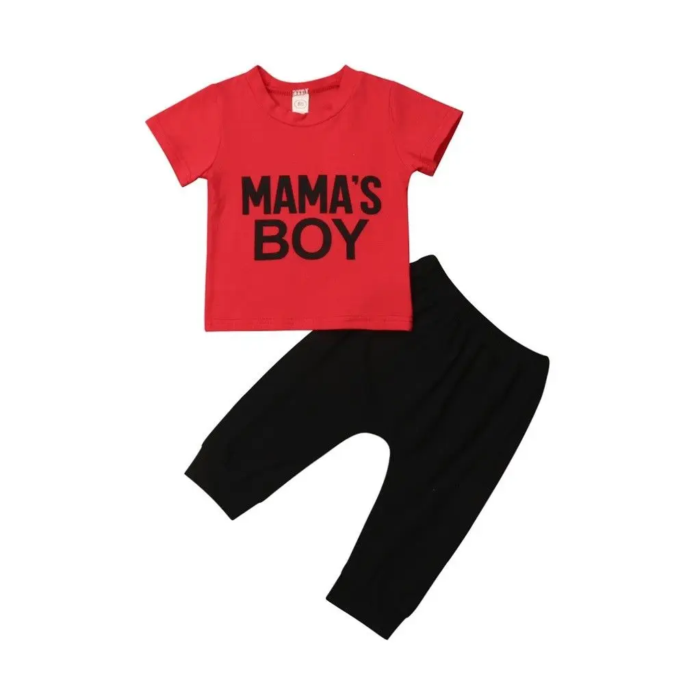 Emmababy 2019 Toddler Baby Boy Red Letter T-Shirt Tops Black Long Pants Leggings Cotton Outfits Set 0-4T | Детская одежда и обувь