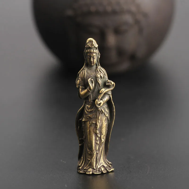 Маленькая китайская бронза Curio буддизм Kwan yin Guan Yin боддхисаттва подвеска|Статуи и