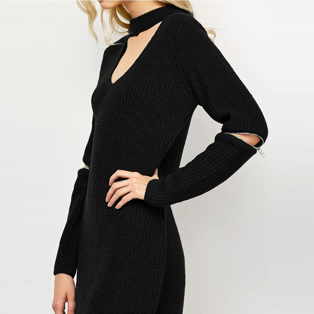 Женское трикотажное мини-платье VESTLINDA винтажное платье-свитер с V-образным