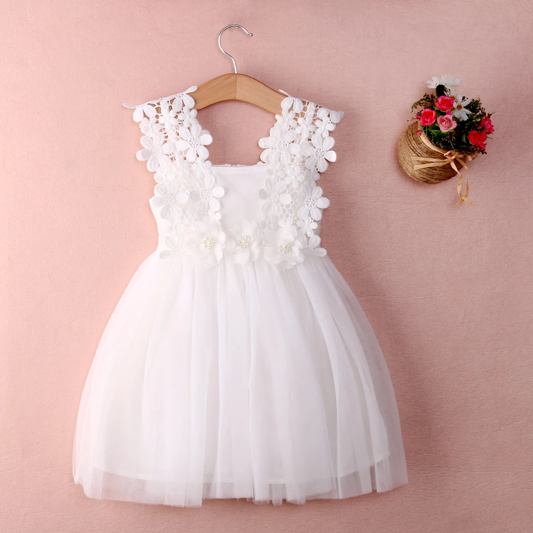 Solid Flower Lace Mesh Sleeveless Party Dress For Toddler and Baby Girls Summer | Детская одежда и обувь