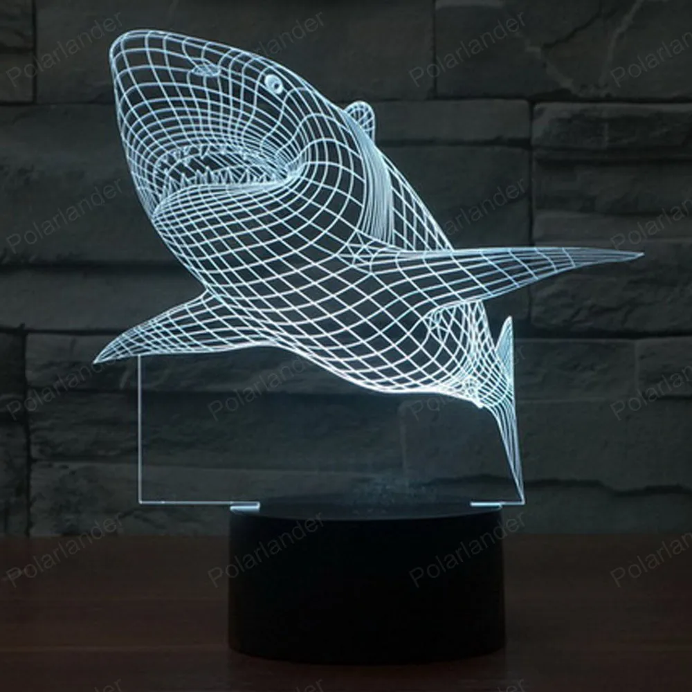 Сенсорные огни 3D акриловые светодиодный светильник градиентные акула Красочные