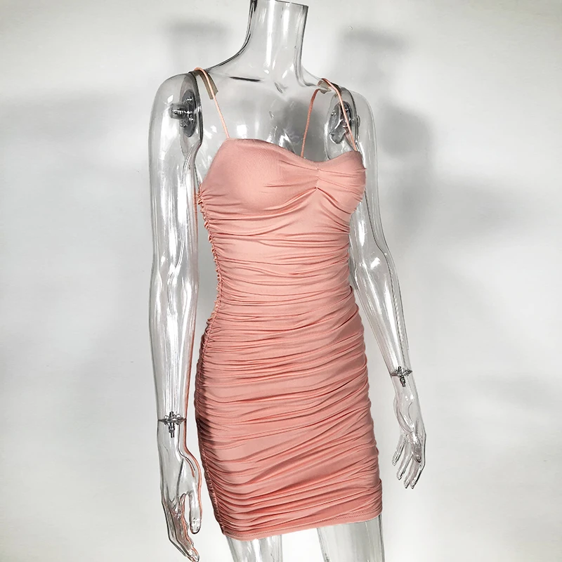 Chictorso розовое летнее платье 2019 женская одежда Ruched Bodycon Клубная сексуальная