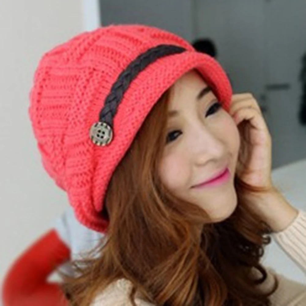 New Women Beanies Girl's Fashion Braided Winter Warm Wool Baggy Beanie Knitted Crocheted Ski Hat Outdoor Skullies |