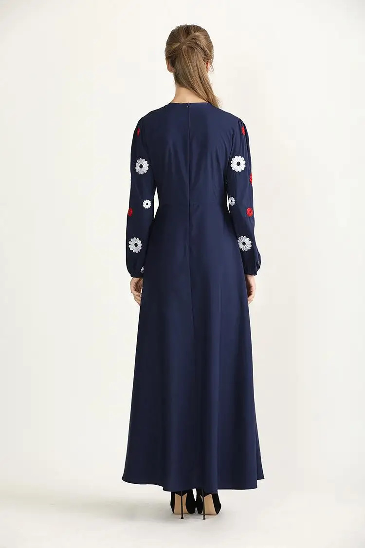Женское платье с цветочной вышивкой Abaya мусульманский кафтан Дубай Jilbab длинное