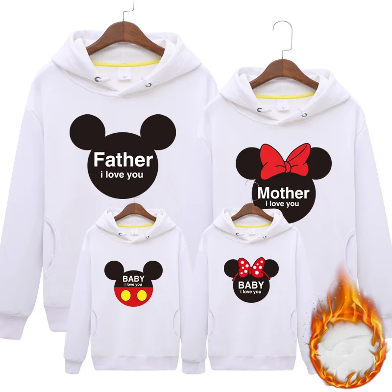 Family Clothes Mother Father Kids Autumn Minnie Long Sleeve Hoodie Sweatshirt Mickey Cartoon Mous Printed Cotton Warm Pullover | Мать и