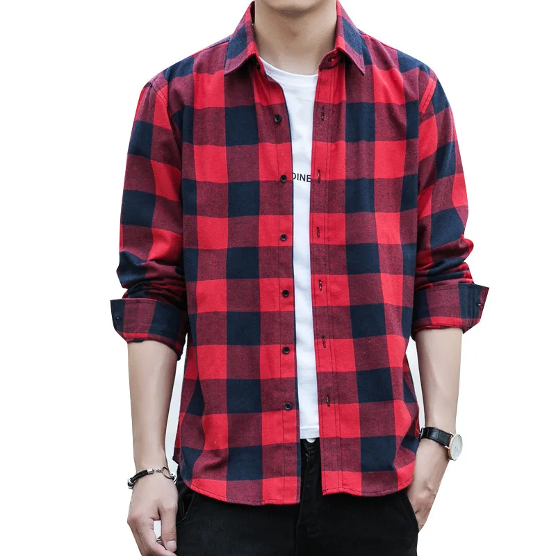 Men's Long Sleeve Shirt 2019 Spring New Style Fashion Plaid Shirt Korean-Style Slim Fresh Students-Inch Shirt Tide