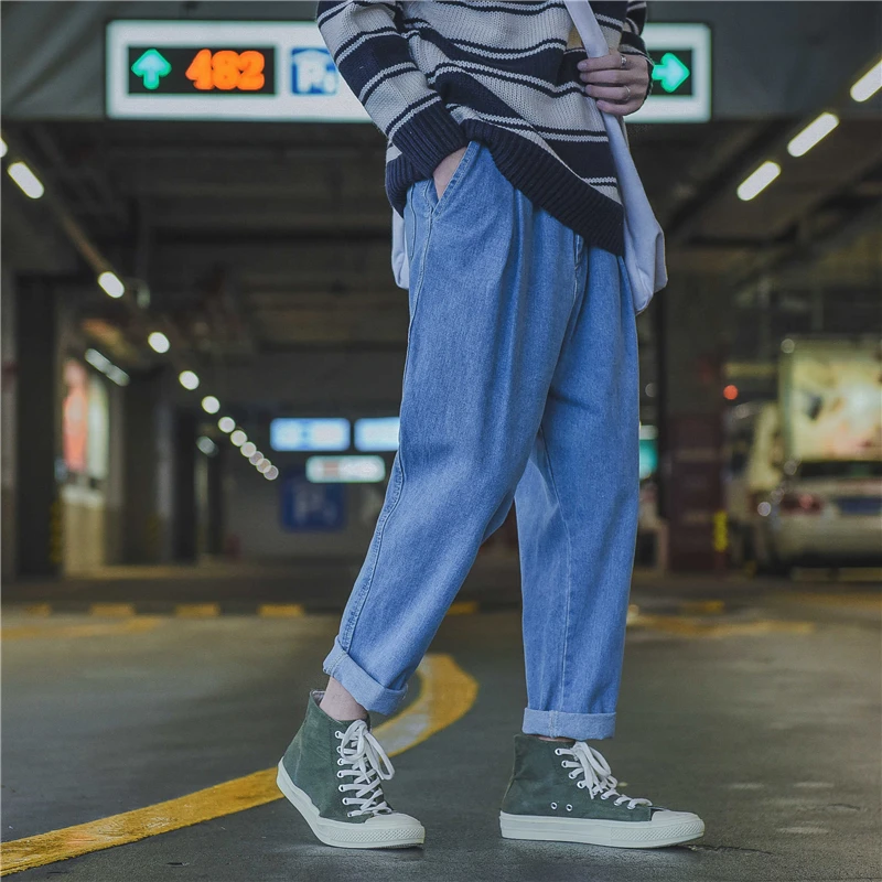 Джинсы мужские Осенние зимние широкие синие на молнии |