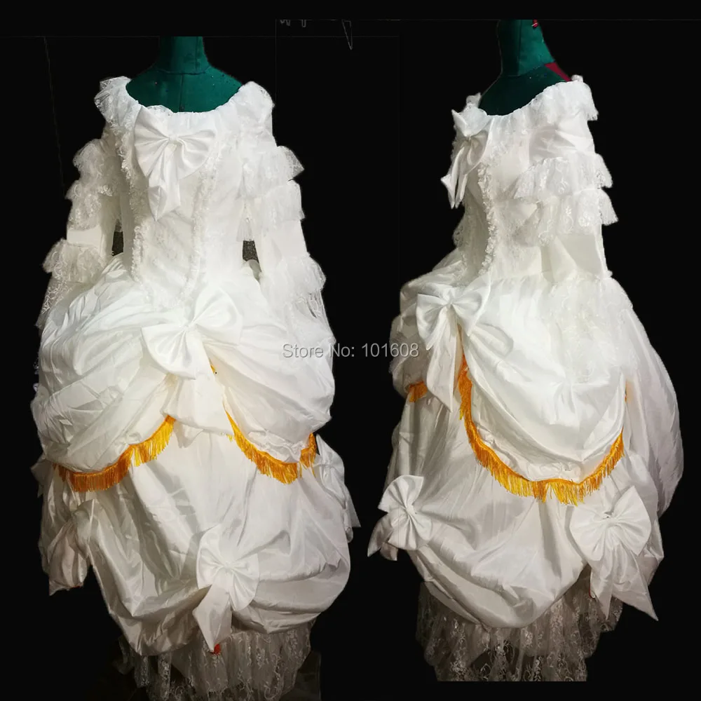 

Адаптирован! Элегантная белая кружевная тафта Дворцовая душевка кинотеатр гражданской войны 18th Belle Mary платье Антуанетты викторианские пла...