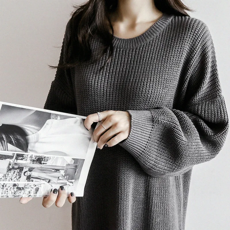 Twojstyle Black Long Women Sweater Pullover Knitted Sweaters Sleeve Plus Size Jumpers Korean New Fashion Fall 2018 | Женская одежда