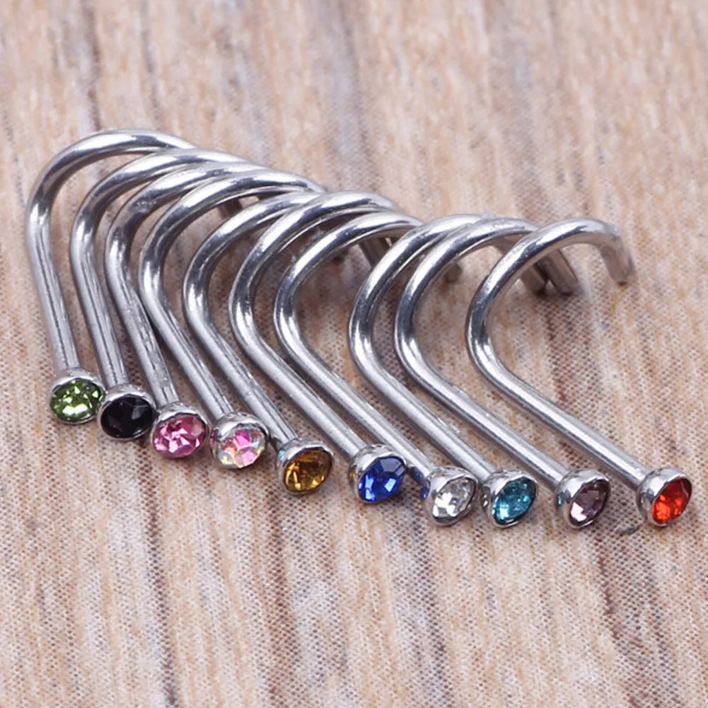 

2Pcs Nose Rings & Studs 2019 New Fashion Surgical Steel Small Gem Crystal Screw Nose Stud Nose Rings Charms Lady Hoop Piercing