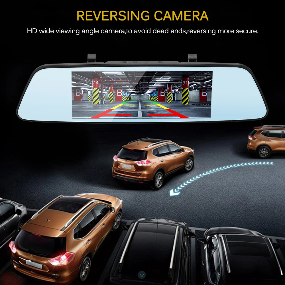 car Dash Camera 7'' Touch Screen Mirror HD 1080p Auto Dual Lens Cam 160°Ultra Wide Angle with 5.5 M Cable | Автомобили и