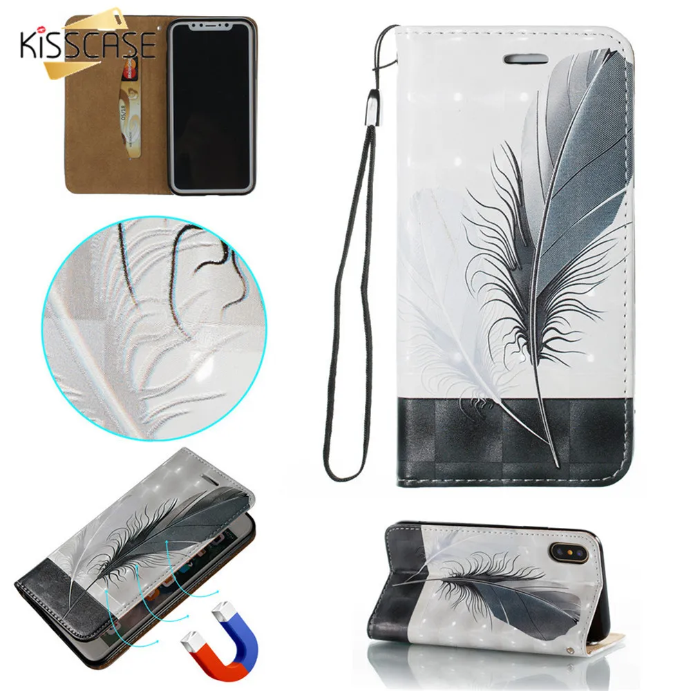 KISSCASE 3D тисненый чехол для телефона iPhone 7 8 6 6S Plus X XS MAX XR окрашенные чехлы бумажники