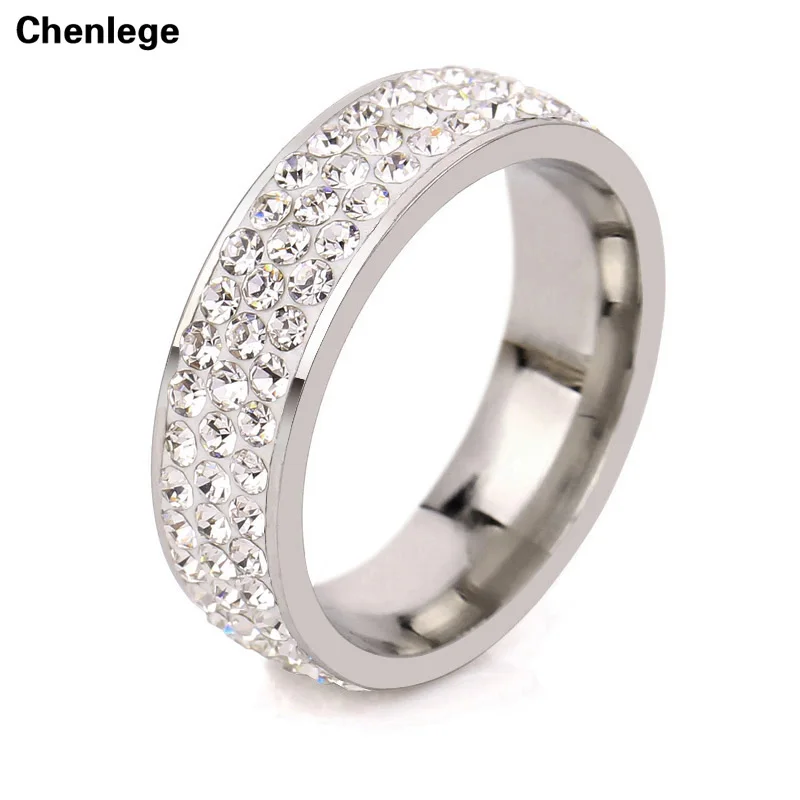white fashion 3 row CZ crystal full rhinestone ring jewelry stainless steel rings for women tail best selling charm female | Украшения и