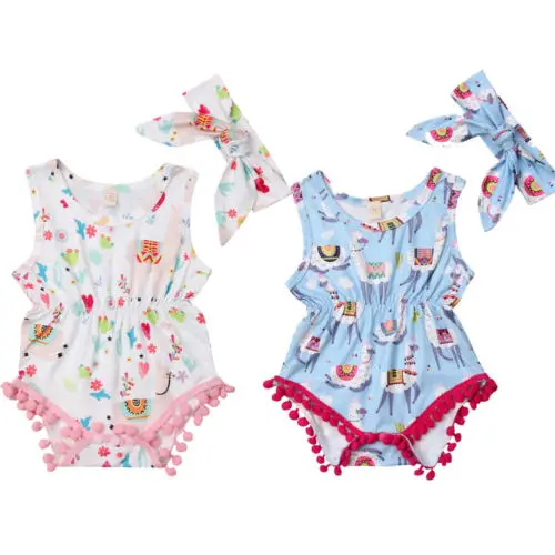 Детский хлопковый комбинезон с бахромой и цветочным принтом|Боди для малышек| |