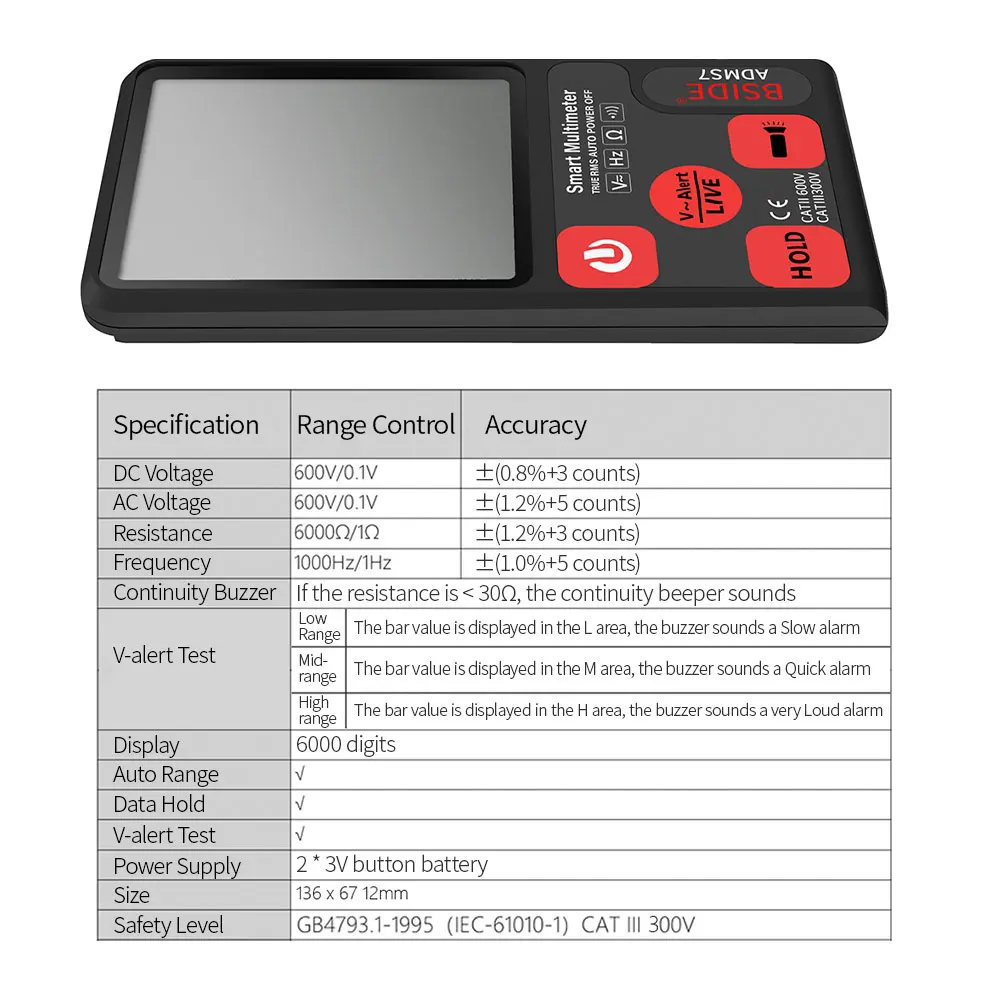 BSIDE ADMS7 Напряжение тестер 3 5 ''большой ЖК дисплей цифровой Смарт мультиметр он