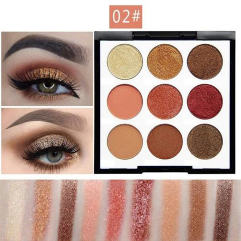 Мерцающий матовый отжимаемый блеск палитра теней для век 9 цветов инструмент