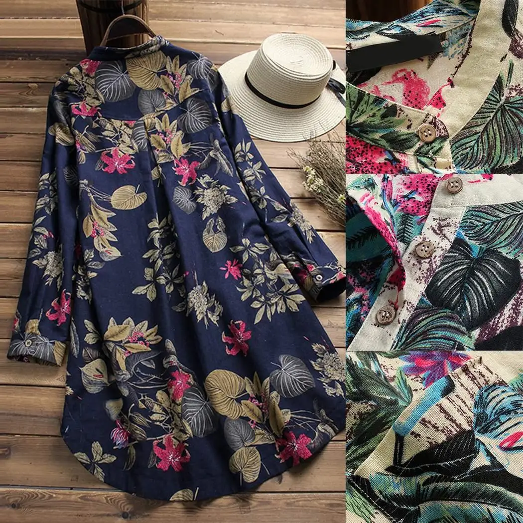 Женская Повседневная блуза с v-образным вырезом и длинным рукавом Цветочная выше