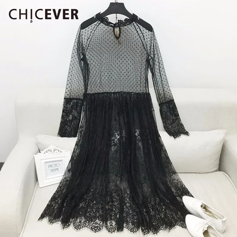 Женское кружевное платье CHICEVER черное повседневное свободное большого размера с
