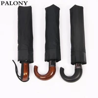 palony brand leather curved handle men automatic business umbrella male windproof black big auto umbrellas parasol rain paraguas