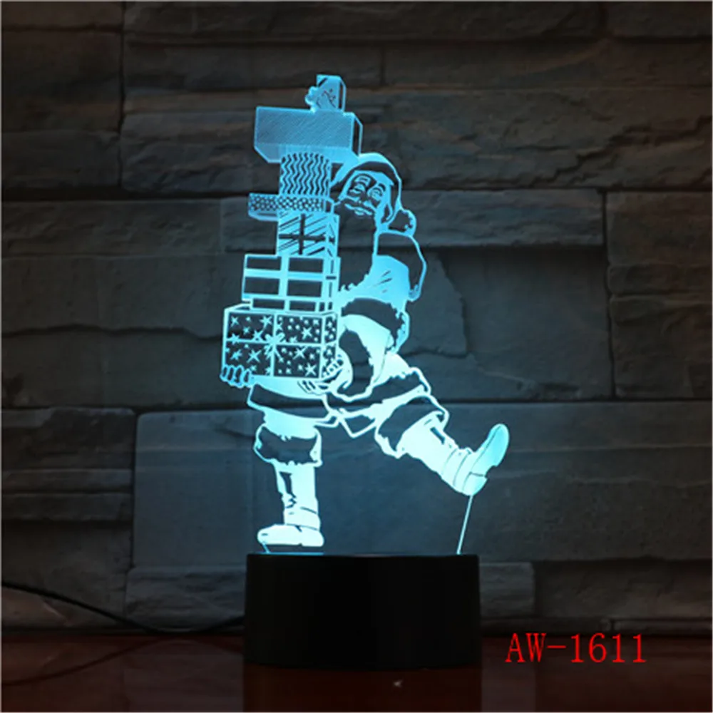 

New Year Novelty 3D LED Lamp Santa Claus Carry Gift Snowman Tree Gift Night Light RGBW Christmas Decor Kids Toys AW-1611
