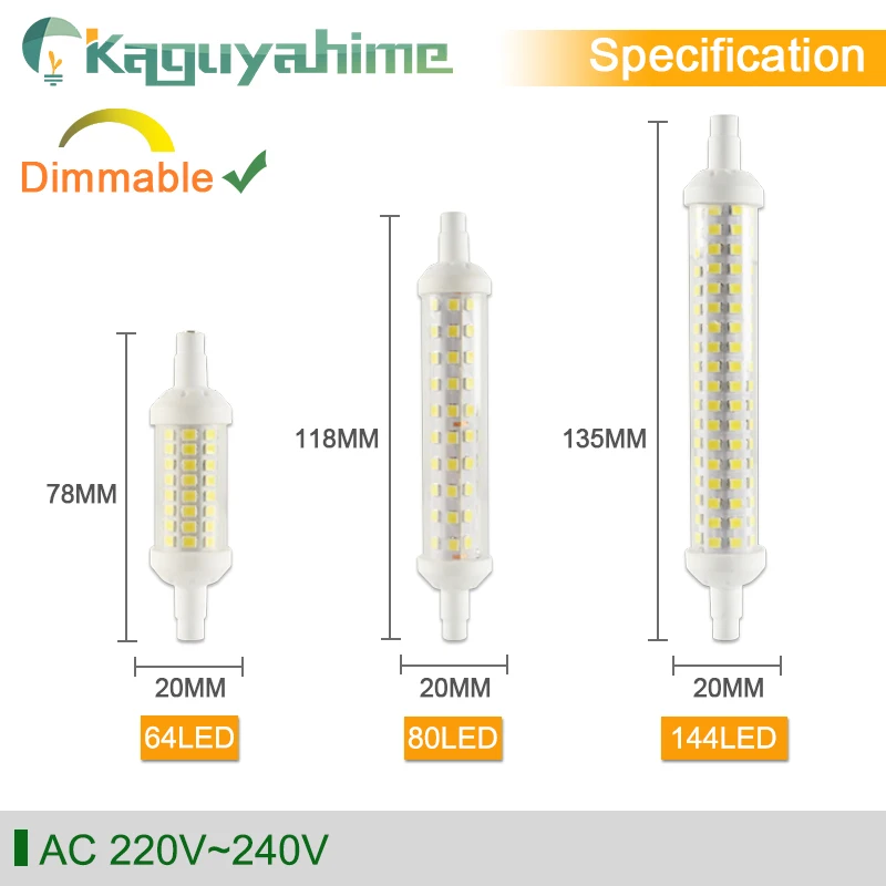 Kaguyahime 220 V Dimmable R7S лампы Стекло трубки Кукуруза лампа 6W 9W 12W 220V заменить галогенные