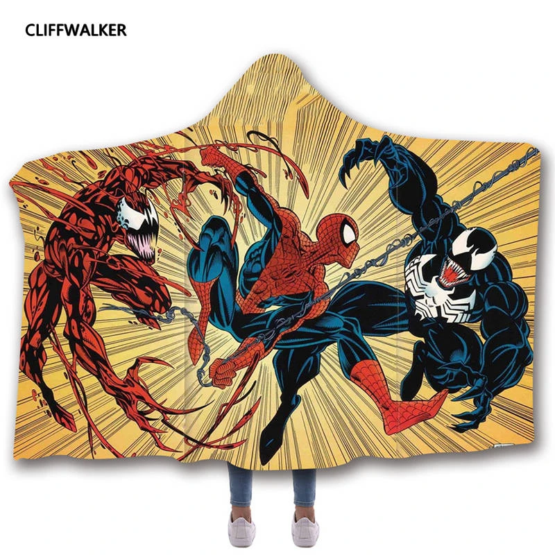 Wholesale Venom 3D Print Hooded Cosplay Blanket Cloak For Men's Adult Child Thick Double-layer Plush Winter Warm | Тематическая