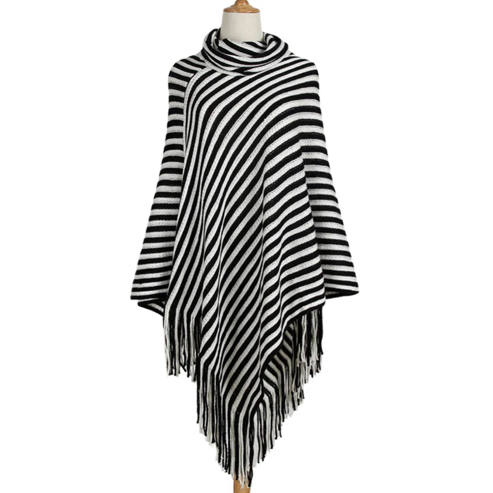 

Hot Sale Tassel Ponchos Design Style Striped Scarf High Collar Pashmina For Women Scarves Top Quality Warm Winter Shawl Capes