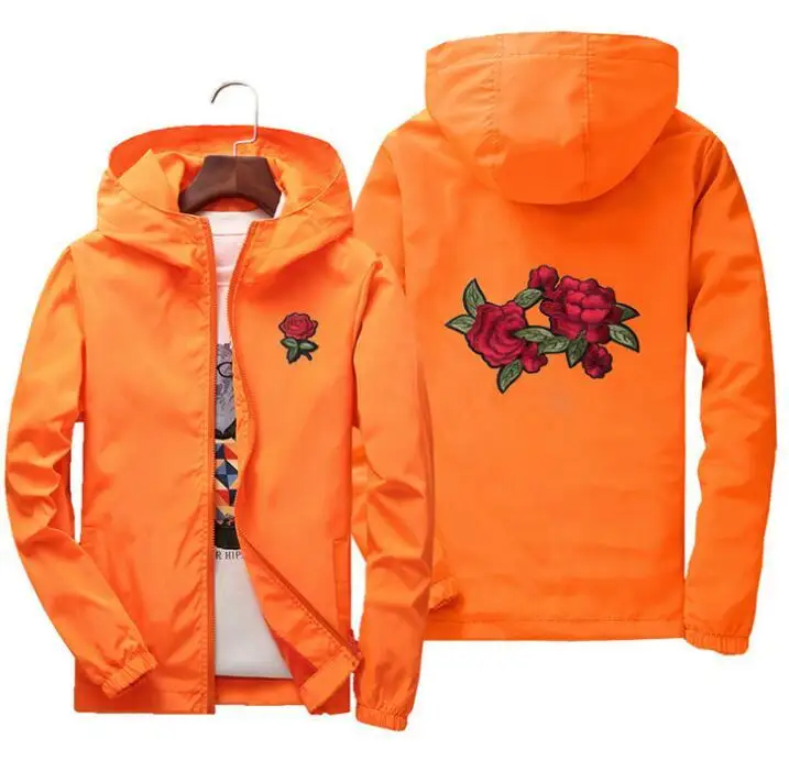 Mens Rose Pattern Sun Protection Jackets Thin Hooded Jacket Men's Windbreaker Lovers College Baseball USA Size | Мужская одежда