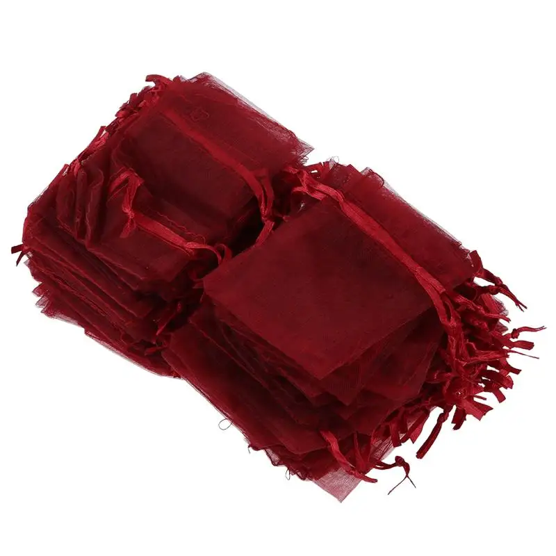 100 мешков из органзы Свадебные любимые мешки для конфет (винно-красный) | Дом и сад