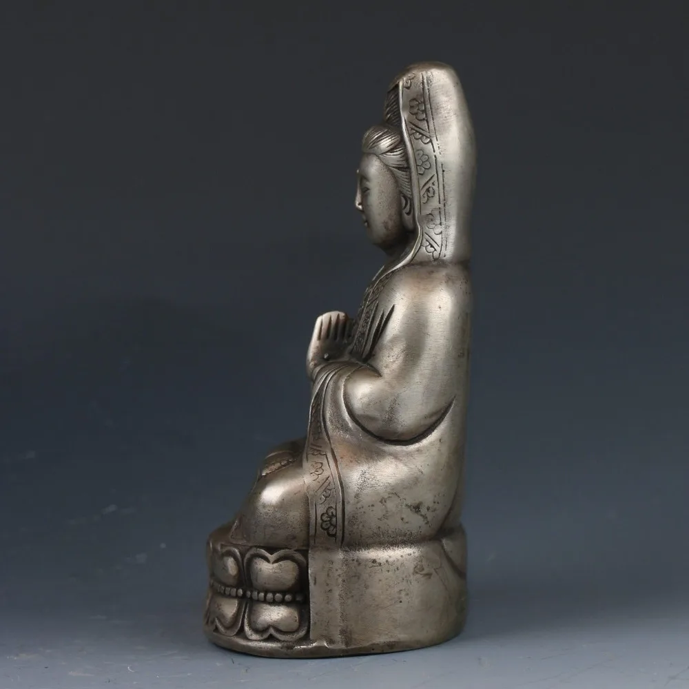 Коллекционная китайская серебряная статуя Мяо ручной работы Kwan Yin Династия