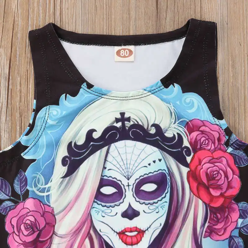 Наряд на Хэллоуин для девочек Одежда маленьких детей жилет без рукавов с принтом