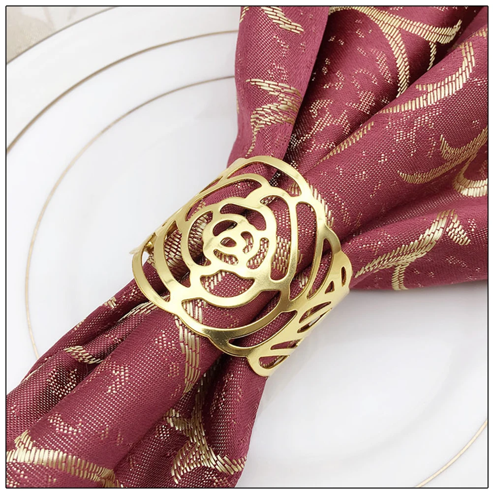 12pcs/Set Metal Rose Napkin Buckle Opening Rings For Wedding Birthday Party West Dinner Table Decoration | Дом и сад