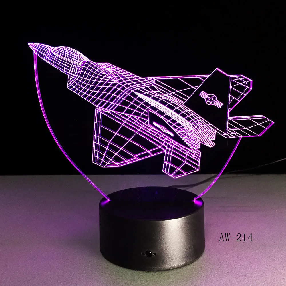 3d Led Night Light Warcraft Plane Model illusion Lampara Kids Gift Fighter Decorative Warplane Table Lamp Bedside AW-214 | Освещение