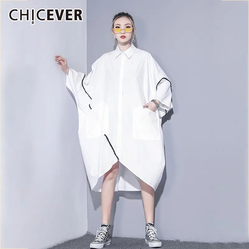 CHICEVER весеннее Полосатое платье для женщин с отворотом рукав летучая мышь на