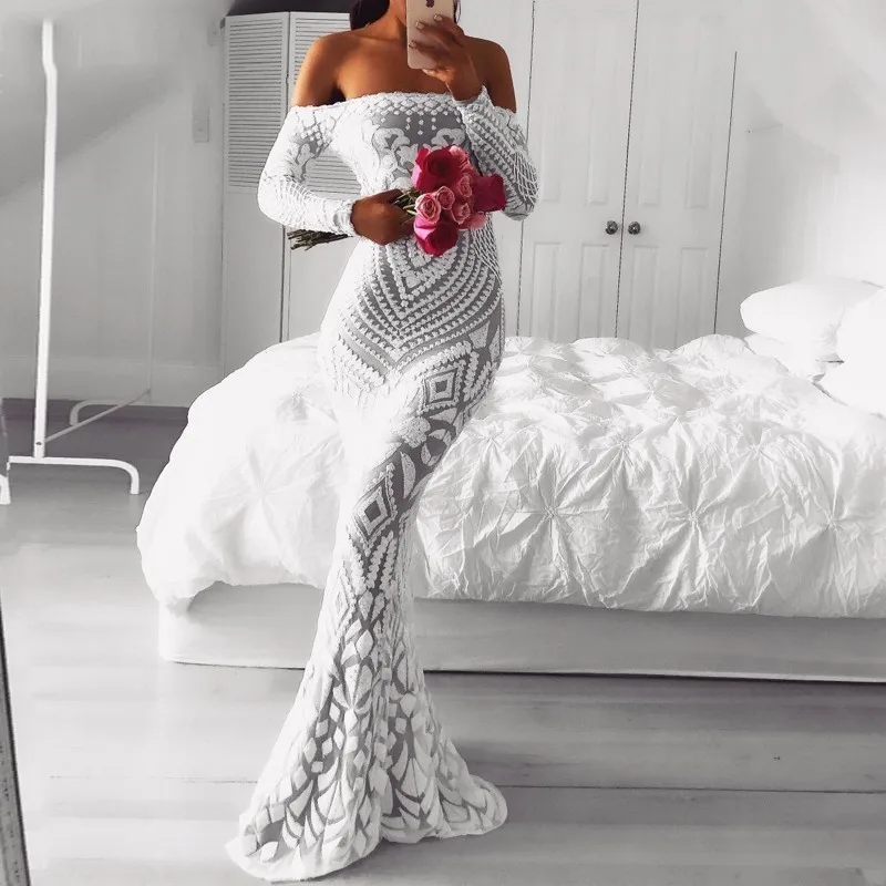 Женское облегающее платье с открытыми плечами Slaygirl Клубное длиной до пола