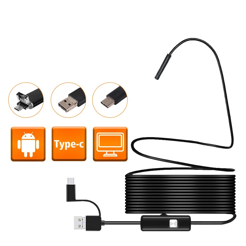 1 м 2 кабель 5 мм 7 объектив borescops TypeC/USB Android эндоскоп камера для осмотра ПК телефон