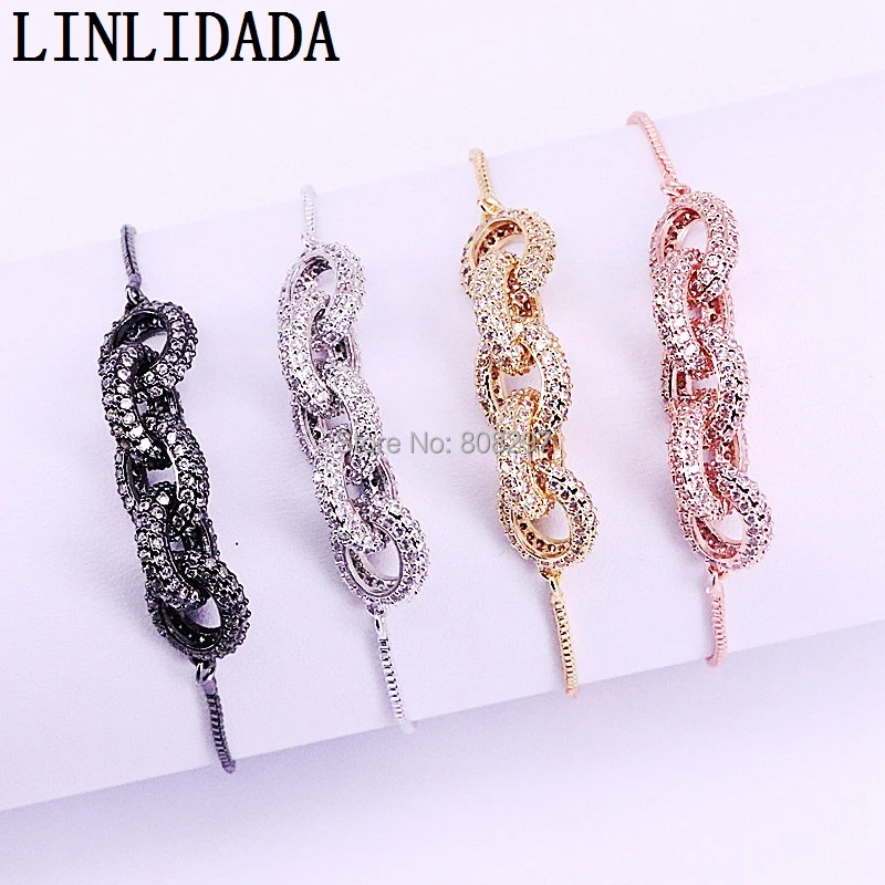 

5Pcs CZ Micro Pave Five Circles Chain Shaped Bracelet, Cubic Zirconia Oval Link Connector Bracelets Women or Men Jewelry