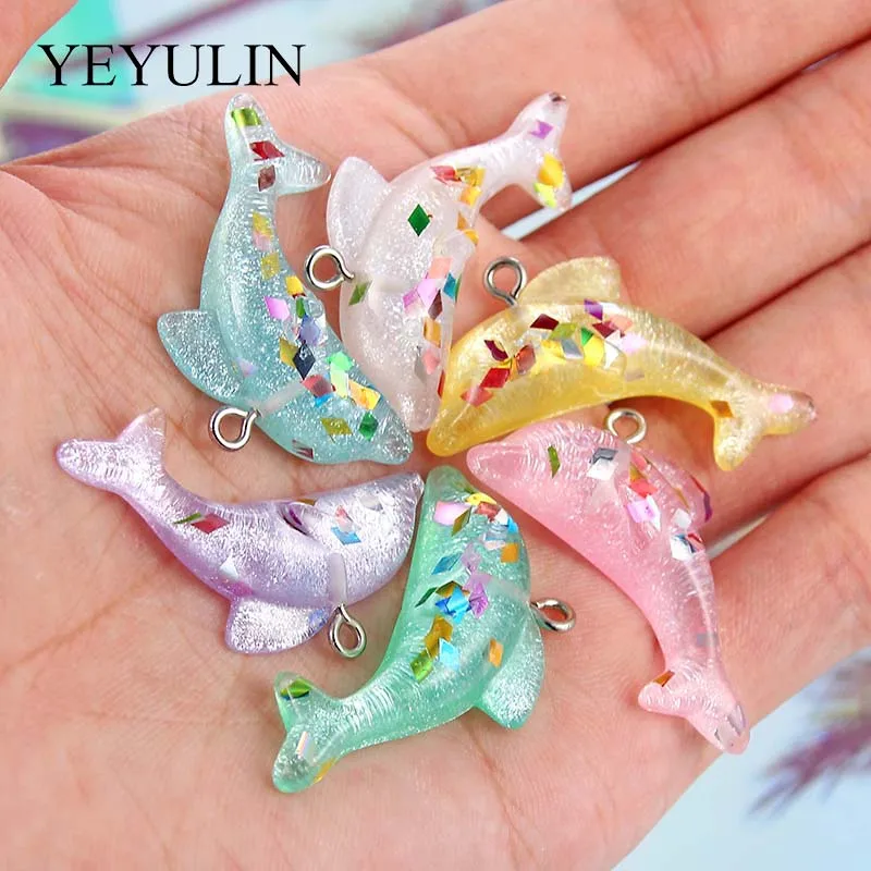 

10 Pcs Pink Green Random Color Dolphin Shape Pendant Charms Fashion Jewelry Accessories For Making Keychain Necklace