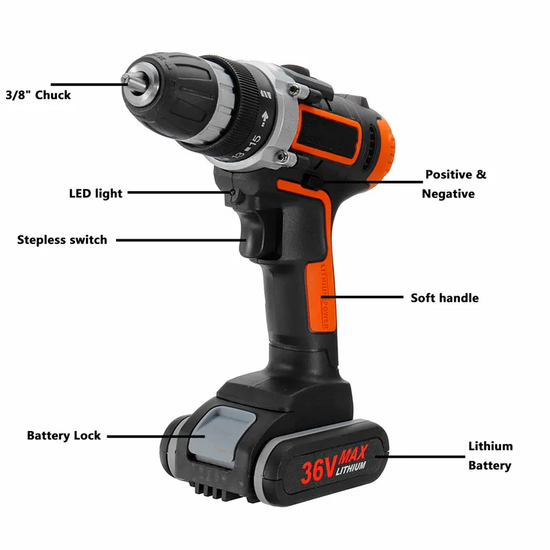 Многофункциональная электрическая отвертка 36 в 30 нм аккумуляторная дрель