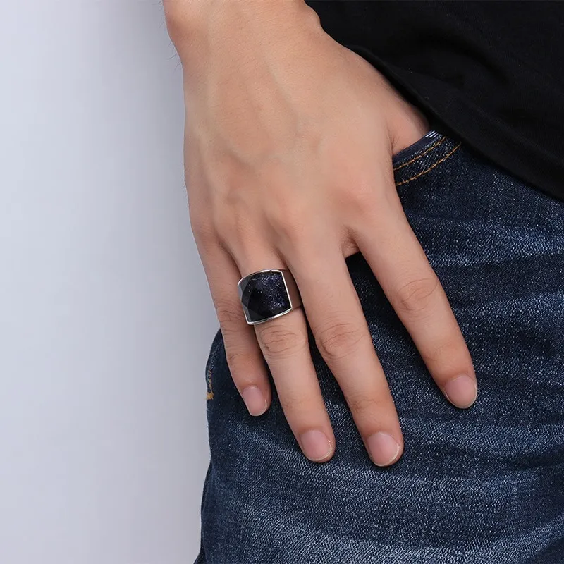 Vintage Mens Engagement Rings Stainless Steel Big Blue Stone for Men Fashion Male Jewelry anel masculino | Украшения и аксессуары