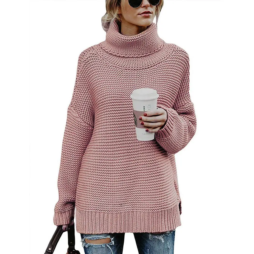 New Fashion Women Knitted Turtle Neck Long None Casual Sleeve Solid Pullover Loose Hip Length Sexy Sweater | Женская одежда