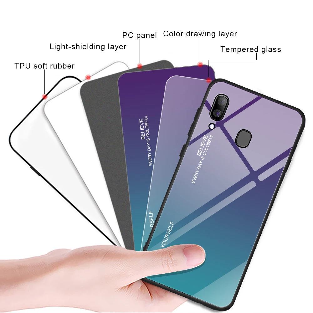 Для Samsung S8 S9 Plus J4Plus J6Plus A7 2018 Note8 Note9 чехол градиентной расцветки из закаленного