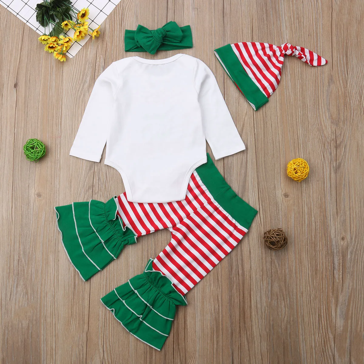4PCS Newborn Baby Girls Christmas Clothes Romper Pants Outfits Set 0-24M | Детская одежда и обувь